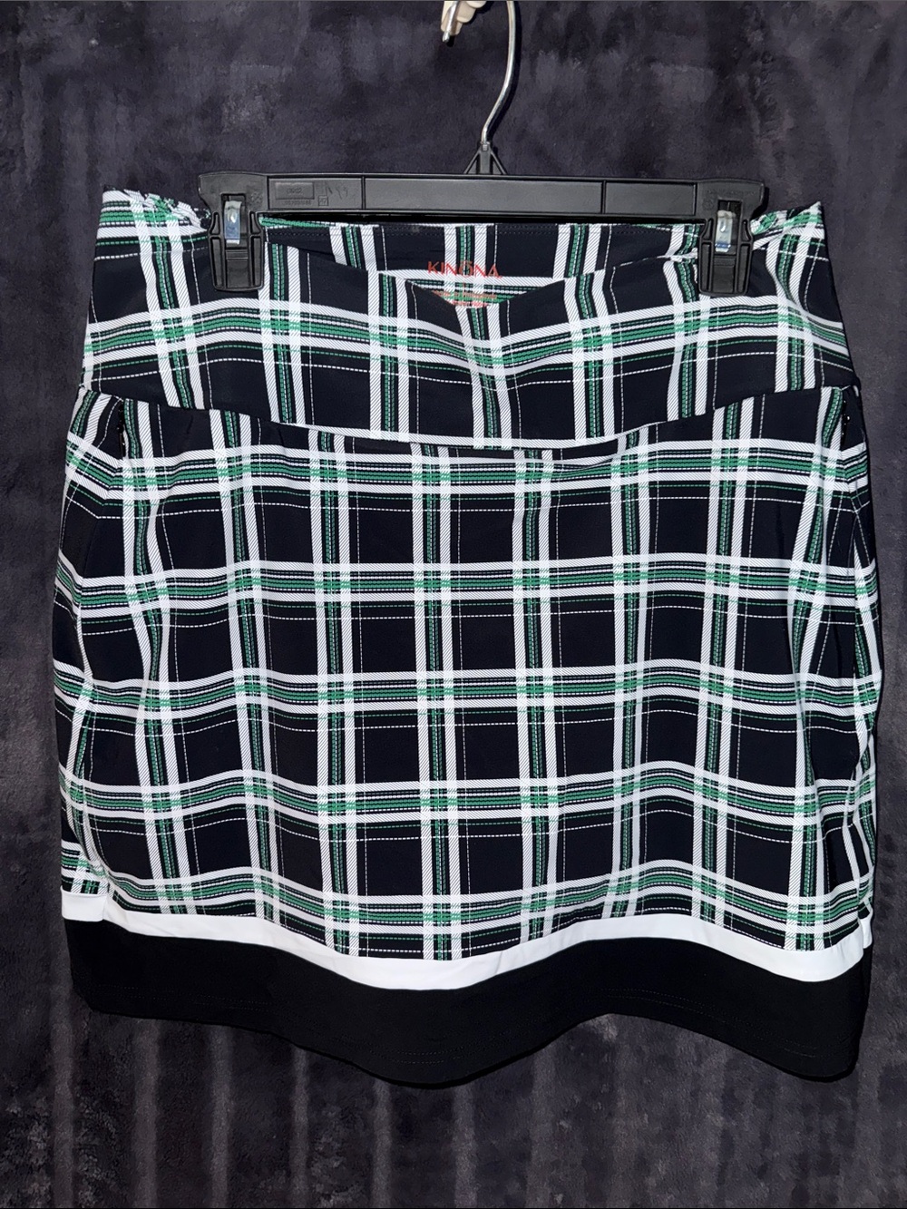 Kinona Black, White and Green Plaid Athletic Skort